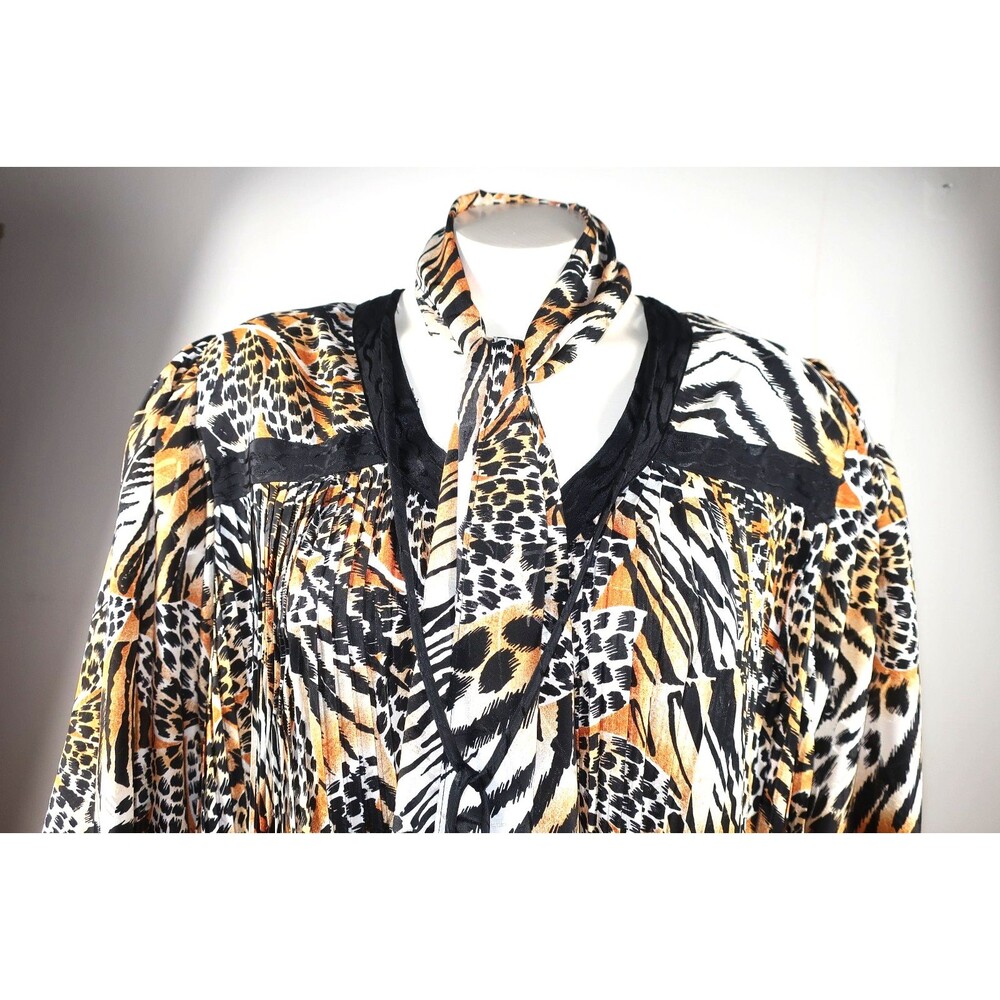 VTG Diane Freis Animal Print Cheetah Dress 3 Pc Set Blouse Skirt Georgette L/XL - Picture 7 of 16